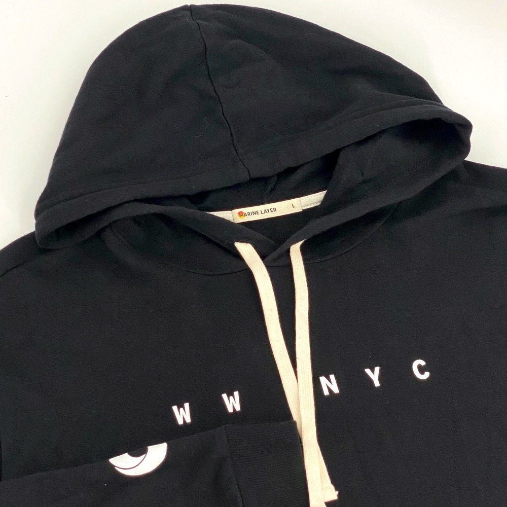 Marine Layer‎ NYC Skyline Graphic Hoodie Mens Large Black Sunset Pullover Hoodie